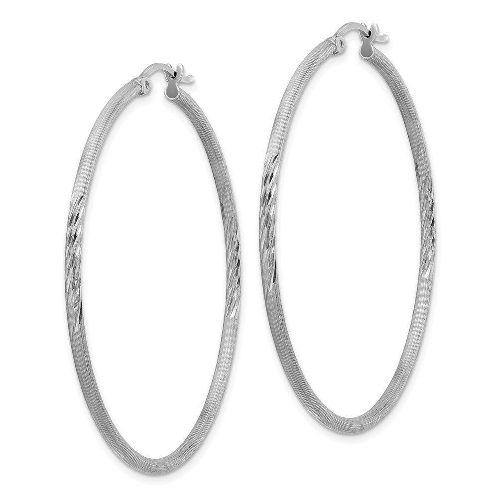Rhodium-plated Sterling Silver 2mm Polished Satin Diamond-cut Hoop Earrings