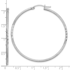 Rhodium-plated Sterling Silver 2mm Polished Satin Diamond-cut Hoop Earrings