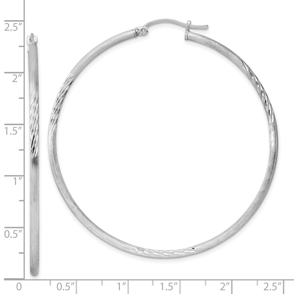 Rhodium-plated Sterling Silver 2mm Polished Satin Diamond-cut Hoop Earrings