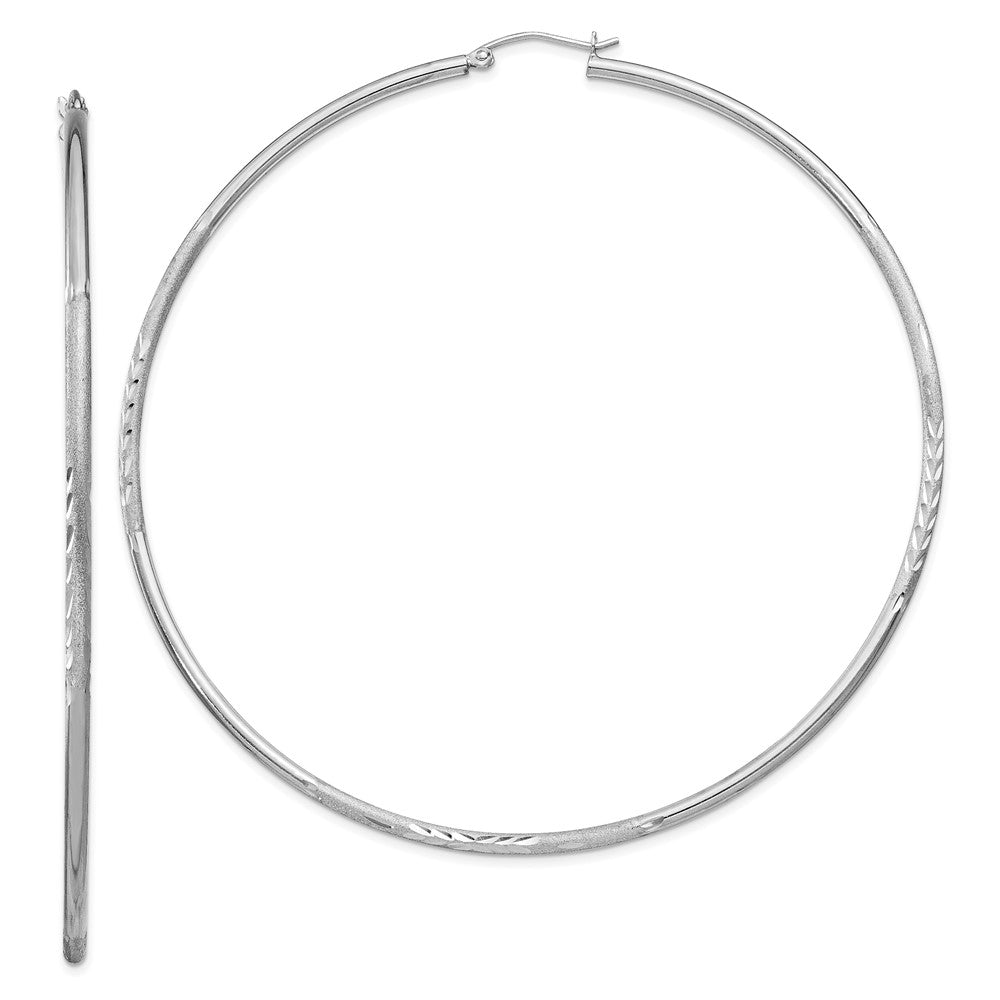 Rhodium-plated Sterling Silver 2mm Polished Satin Diamond-cut Hoop Earrings