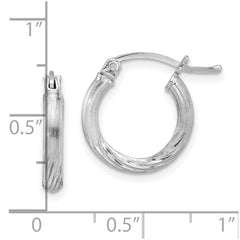Rhodium-plated Sterling Silver 2.5mm Polished Satin Diamond-cut Hoop Earrings