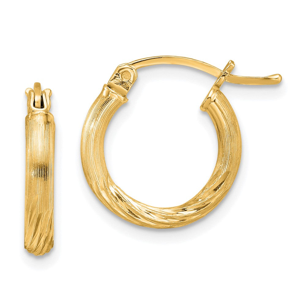 Yellow Gold-plated Sterling Silver 2.5mm Polished Satin Diamond-cut Hoop Earrings