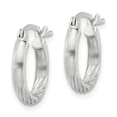 Sterling Silver 2.5mm Polished Satin Diamond-cut Hoop Earrings