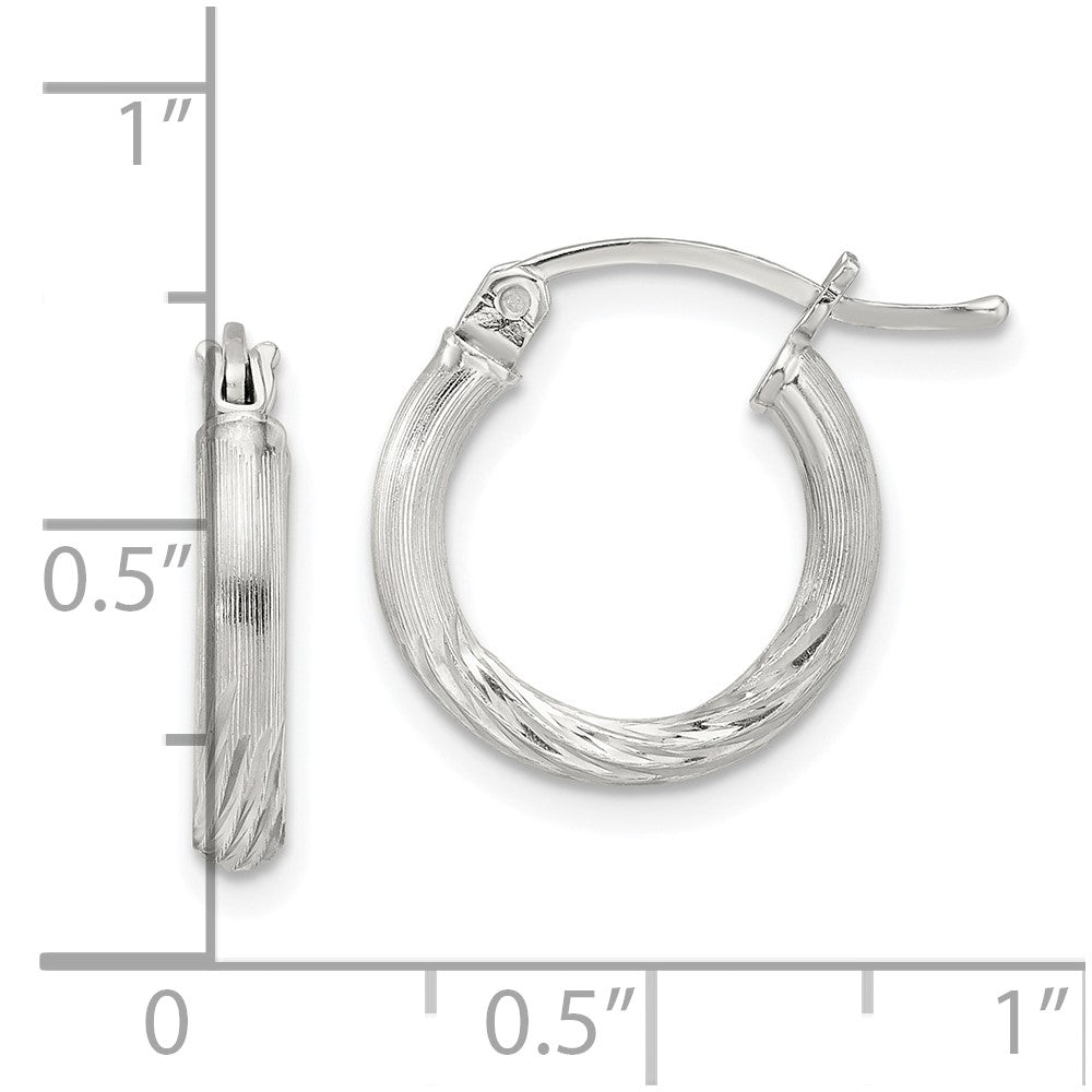 Sterling Silver 2.5mm Polished Satin Diamond-cut Hoop Earrings