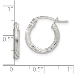 Sterling Silver 2.5mm Polished Satin Diamond-cut Hoop Earrings