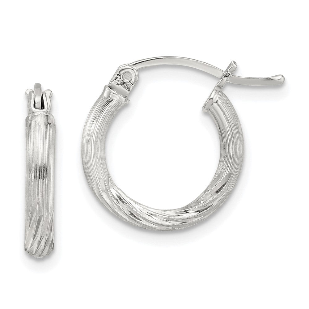 Sterling Silver 2.5mm Polished Satin Diamond-cut Hoop Earrings