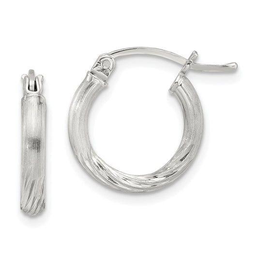 Sterling Silver 2.5mm Polished Satin Diamond-cut Hoop Earrings