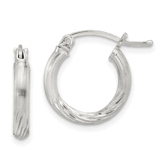 Sterling Silver 2.5mm Polished Satin Diamond-cut Hoop Earrings