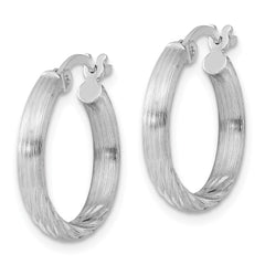 Rhodium-plated Sterling Silver 2.5mm Polished Satin Diamond-cut Hoop Earrings