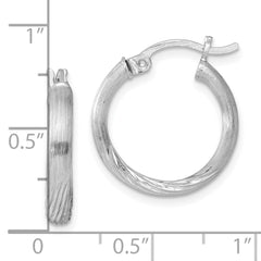 Rhodium-plated Sterling Silver 2.5mm Polished Satin Diamond-cut Hoop Earrings