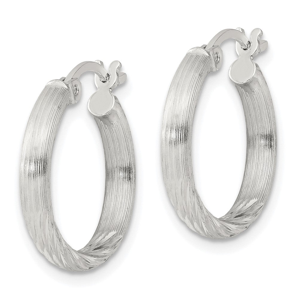Sterling Silver 2.5mm Polished Satin Diamond-cut Hoop Earrings