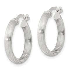 Sterling Silver 2.5mm Polished Satin Diamond-cut Hoop Earrings