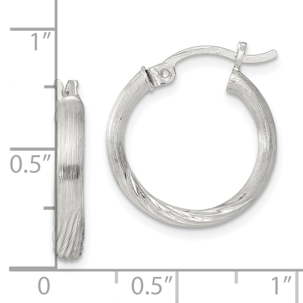 Sterling Silver 2.5mm Polished Satin Diamond-cut Hoop Earrings
