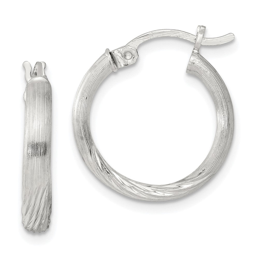 Sterling Silver 2.5mm Polished Satin Diamond-cut Hoop Earrings