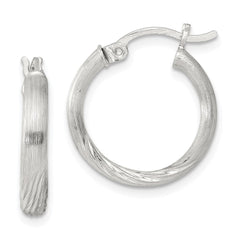 Sterling Silver 2.5mm Polished Satin Diamond-cut Hoop Earrings