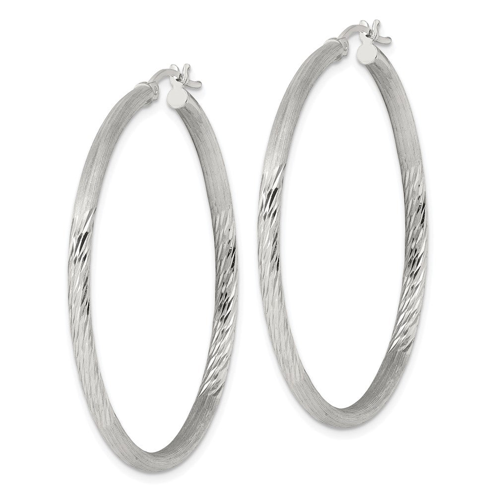 Sterling Silver 2.5mm Polished Satin Diamond-cut Hoop Earrings