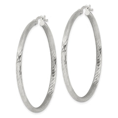 Sterling Silver 2.5mm Polished Satin Diamond-cut Hoop Earrings
