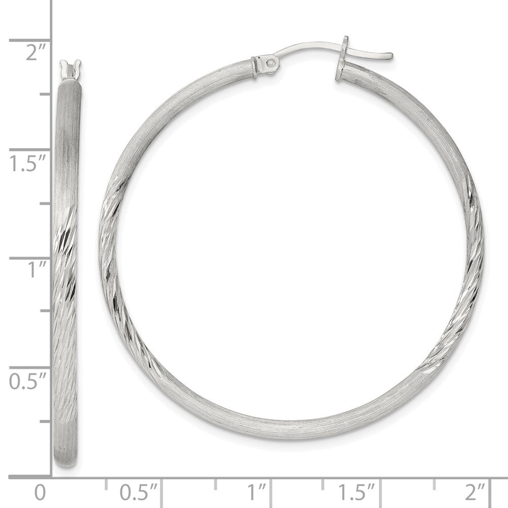 Sterling Silver 2.5mm Polished Satin Diamond-cut Hoop Earrings