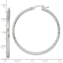 Sterling Silver 2.5mm Polished Satin Diamond-cut Hoop Earrings