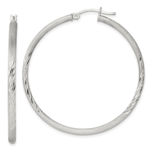 Sterling Silver 2.5mm Polished Satin Diamond-cut Hoop Earrings