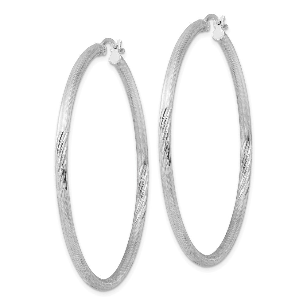 Rhodium-plated Sterling Silver 2.5mm Polished Satin Diamond-cut Hoop Earrings