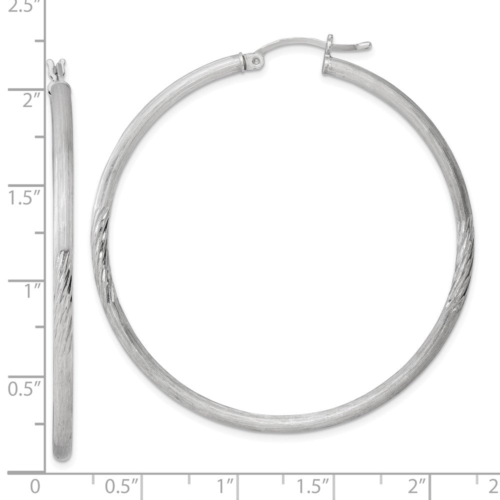 Rhodium-plated Sterling Silver 2.5mm Polished Satin Diamond-cut Hoop Earrings