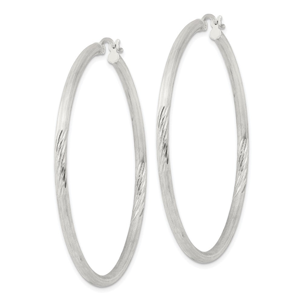 Sterling Silver 2.5mm Polished Satin Diamond-cut Hoop Earrings