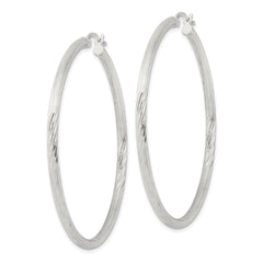 Sterling Silver 2.5mm Polished Satin Diamond-cut Hoop Earrings