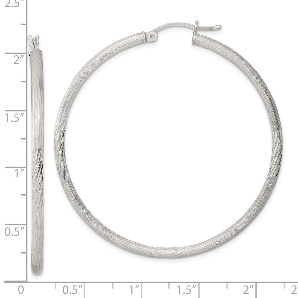 Sterling Silver 2.5mm Polished Satin Diamond-cut Hoop Earrings