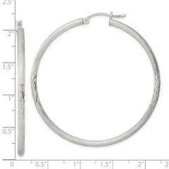 Sterling Silver 2.5mm Polished Satin Diamond-cut Hoop Earrings