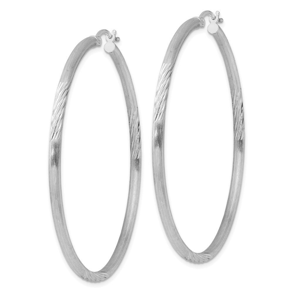 Rhodium-plated Sterling Silver 2.5mm Polished Satin Diamond-cut Hoop Earrings