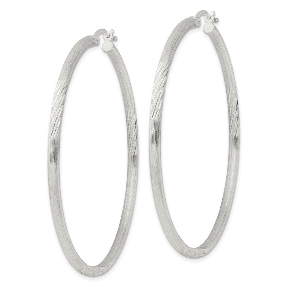 Sterling Silver 2.5mm Polished Satin Diamond-cut Hoop Earrings