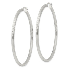 Sterling Silver 2.5mm Polished Satin Diamond-cut Hoop Earrings