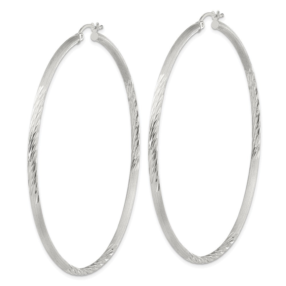 Sterling Silver 2.5mm Polished Satin Diamond-cut Hoop Earrings