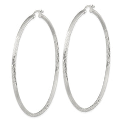 Sterling Silver 2.5mm Polished Satin Diamond-cut Hoop Earrings