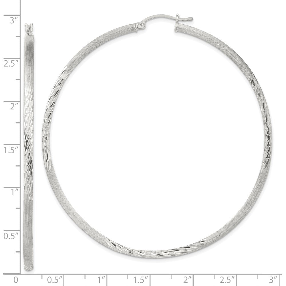 Sterling Silver 2.5mm Polished Satin Diamond-cut Hoop Earrings