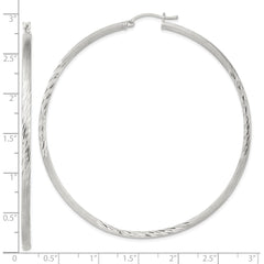 Sterling Silver 2.5mm Polished Satin Diamond-cut Hoop Earrings