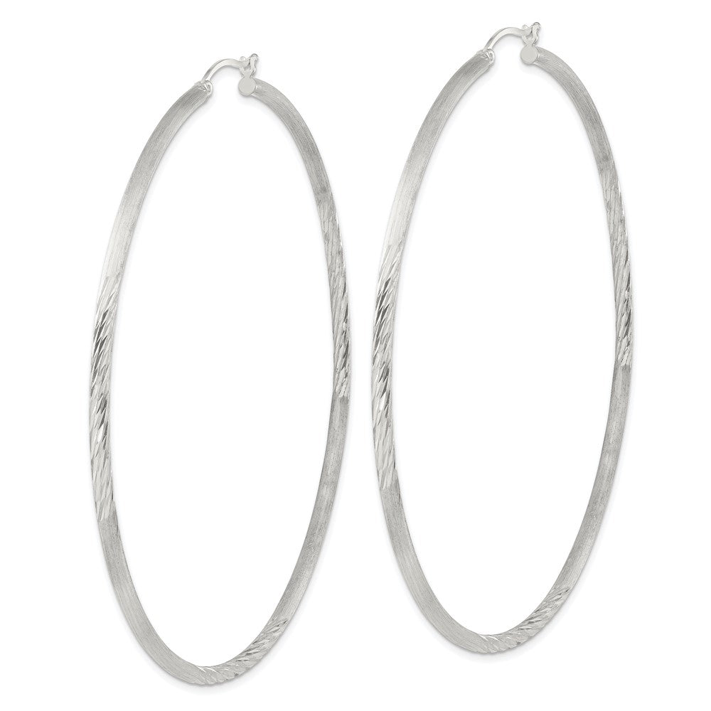 Sterling Silver 2.5mm Polished Satin Diamond-cut Hoop Earrings