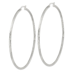 Sterling Silver 2.5mm Polished Satin Diamond-cut Hoop Earrings