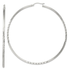 Sterling Silver 2.5mm Polished Satin Diamond-cut Hoop Earrings