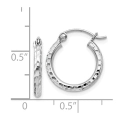 Rhodium-plated Sterling Silver 2mm Diamond-cut Hoop Earrings