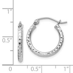 Rhodium-plated Sterling Silver 2mm Diamond-cut Hoop Earrings