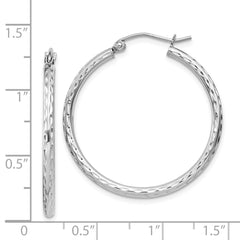 Rhodium-plated Sterling Silver 2mm Diamond-cut Hoop Earrings