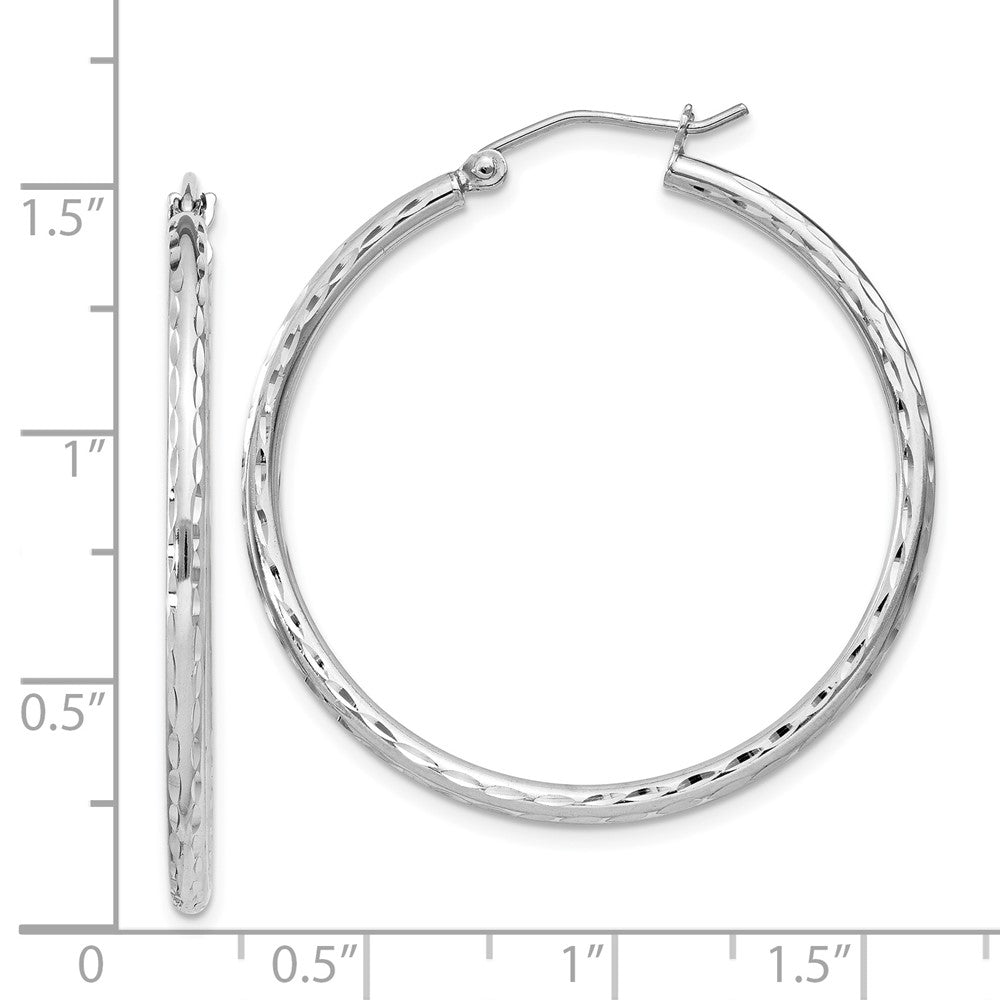 Rhodium-plated Sterling Silver 2mm Diamond-cut Hoop Earrings