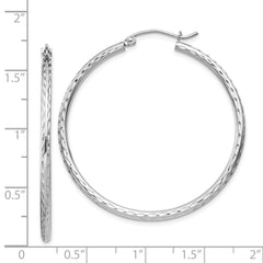 Rhodium-plated Sterling Silver 2mm Diamond-cut Hoop Earrings
