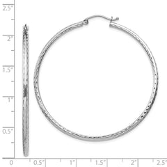 Rhodium-plated Sterling Silver 2mm Diamond-cut Hoop Earrings