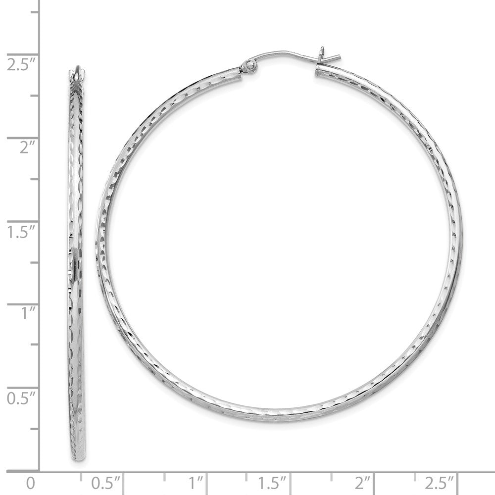 Rhodium-plated Sterling Silver 2mm Diamond-cut Hoop Earrings