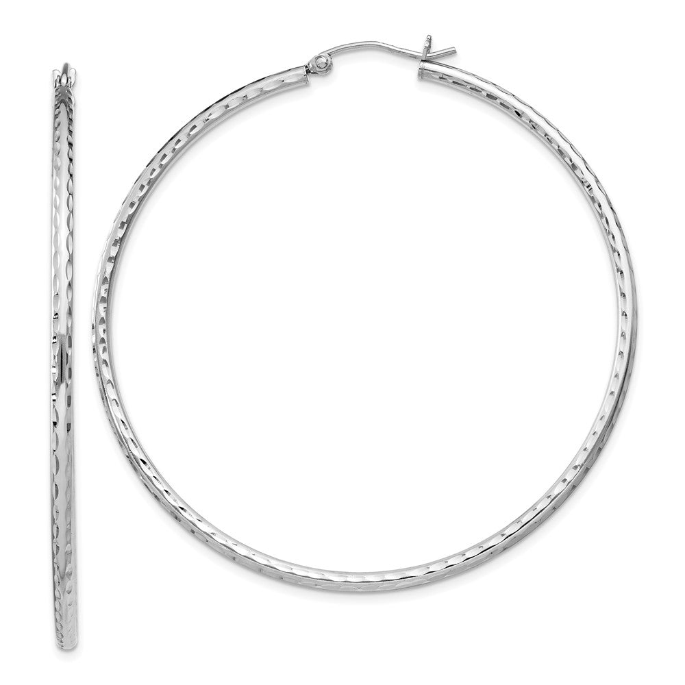 Rhodium-plated Sterling Silver 2mm Diamond-cut Hoop Earrings