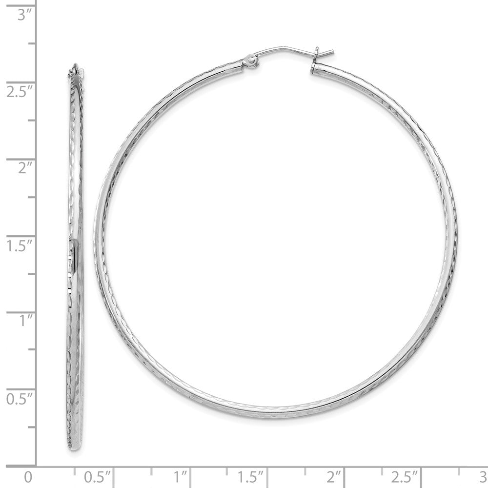 Rhodium-plated Sterling Silver 2mm Diamond-cut Hoop Earrings