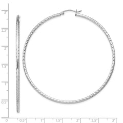 Rhodium-plated Sterling Silver 2mm Diamond-cut Hoop Earrings